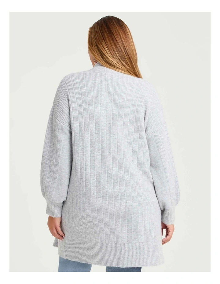Ribbed Pocket Cardigan Grey Marle image 2