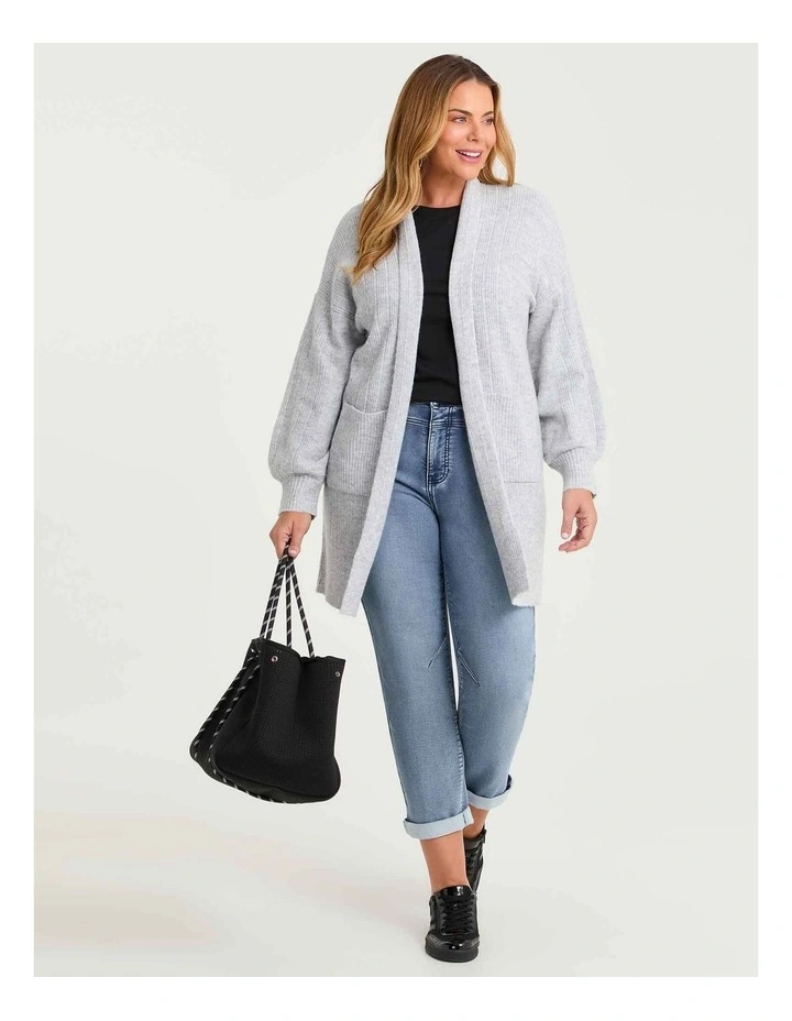 Ribbed Pocket Cardigan Grey Marle image 3