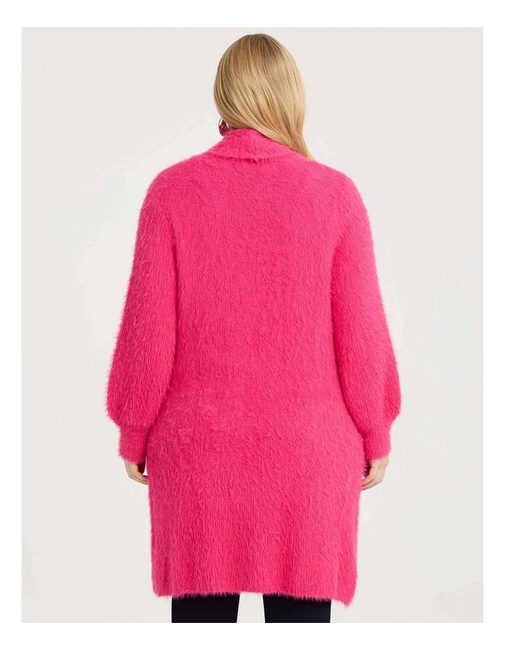 Fluffy Knit Cosy Cardigan Pink Flambe image 2