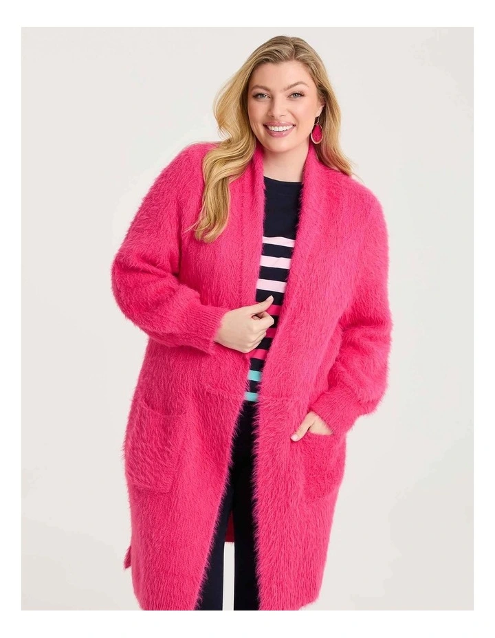 Fluffy Knit Cosy Cardigan Pink Flambe image 3