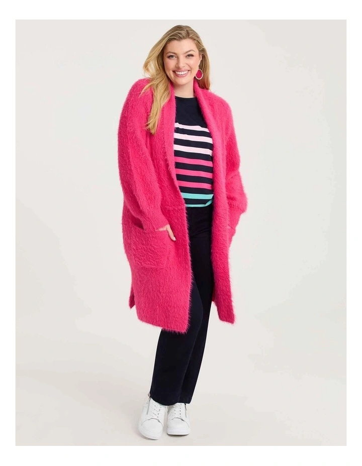 Fluffy Knit Cosy Cardigan Pink Flambe image 4