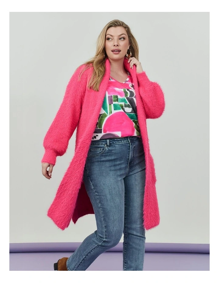 Fluffy Knit Cosy Cardigan Pink Flambe image 5