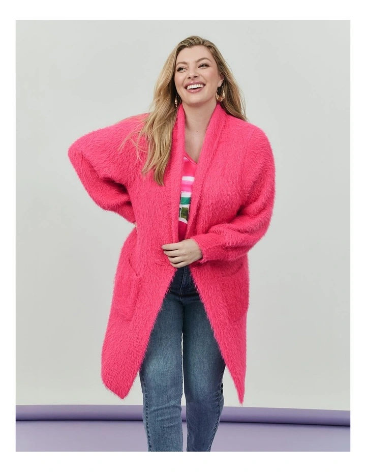 Fluffy Knit Cosy Cardigan Pink Flambe image 6