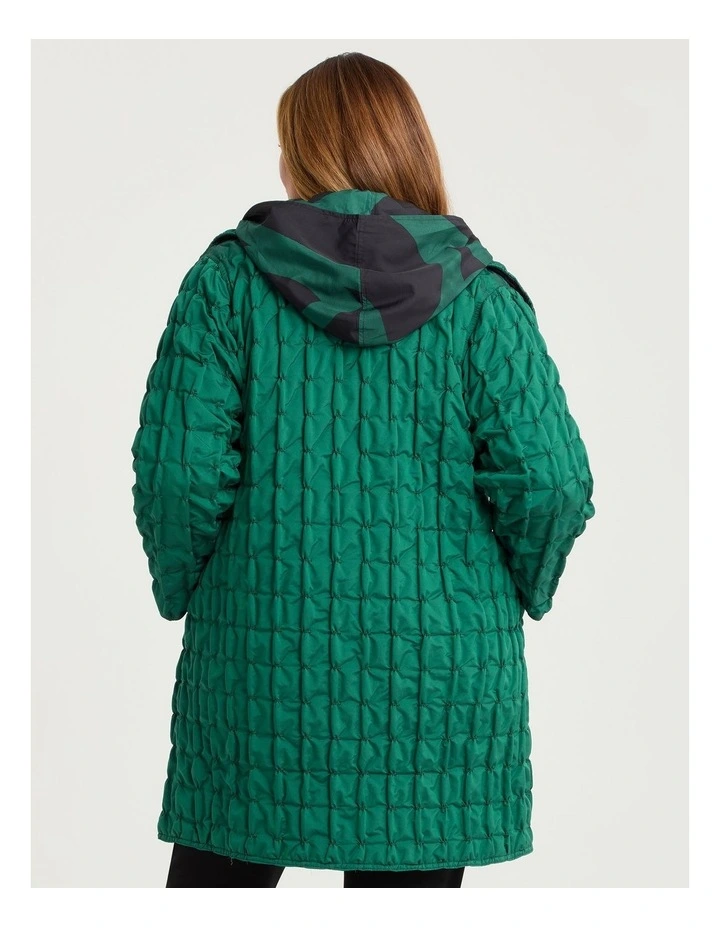 Pinch Tuck Taffeta Reversible Coat Jade Green/print image 4