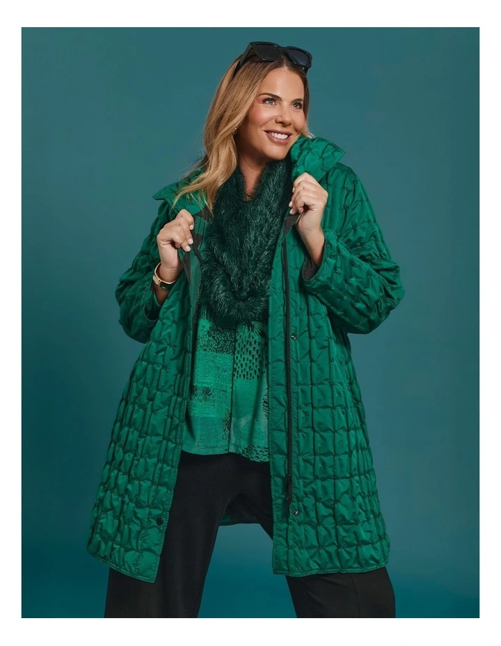 Pinch Tuck Taffeta Reversible Coat Jade Green/print image 7