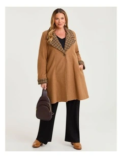 Madison Check Trim Boiled Wool Coat Caramel