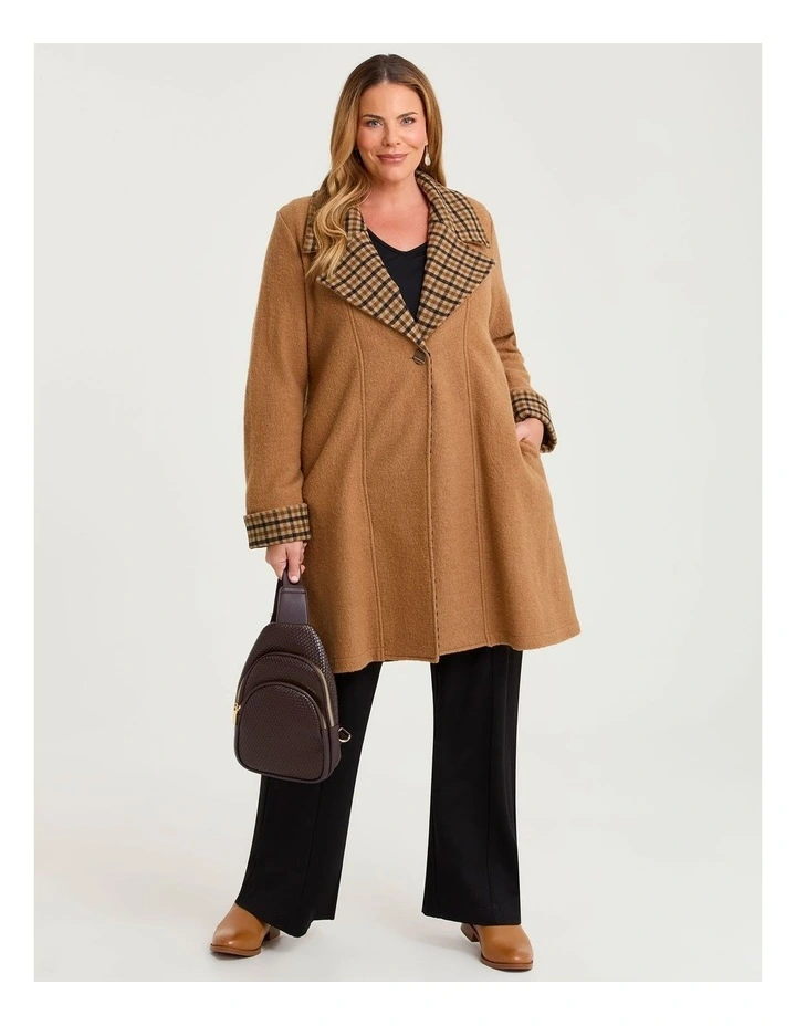 Madison Check Trim Boiled Wool Coat Caramel image 1