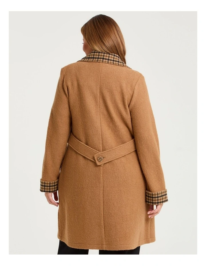 Madison Check Trim Boiled Wool Coat Caramel image 2
