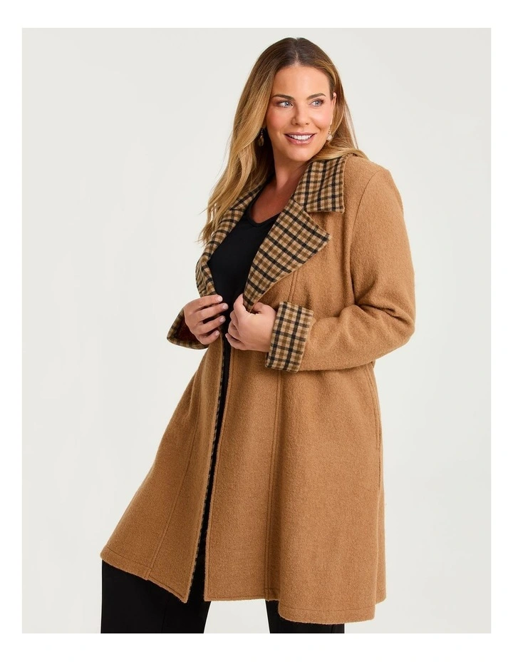 Madison Check Trim Boiled Wool Coat Caramel image 3