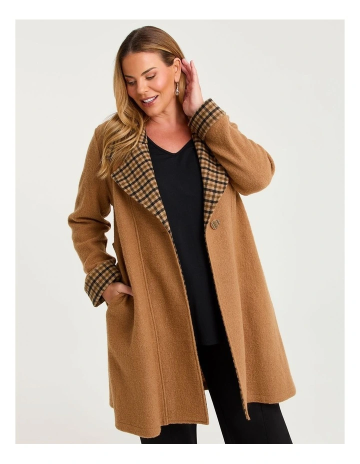 Madison Check Trim Boiled Wool Coat Caramel image 4
