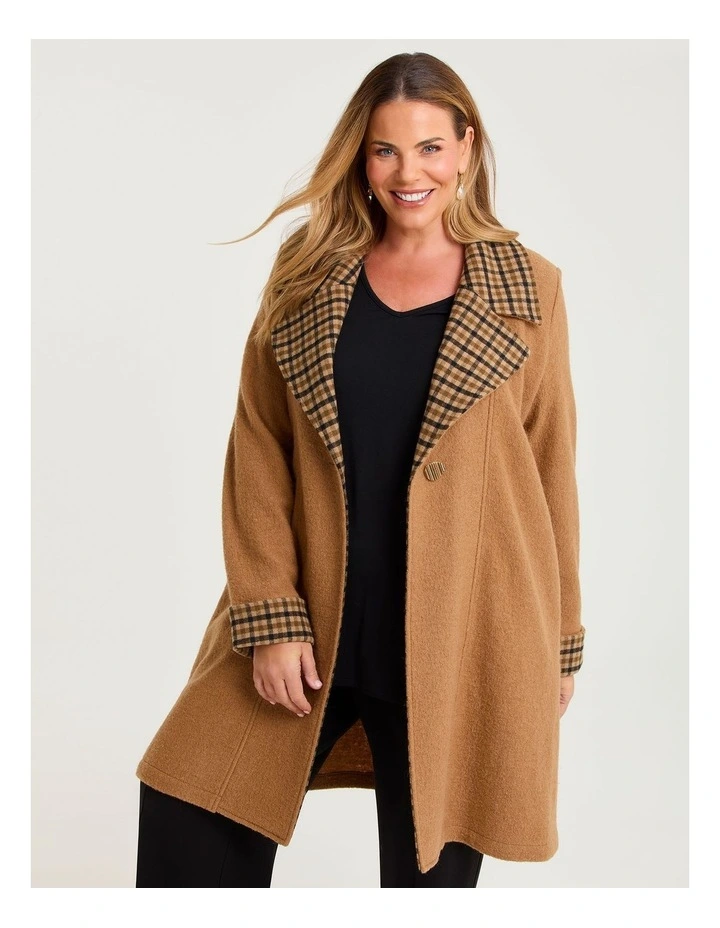 Madison Check Trim Boiled Wool Coat Caramel image 5