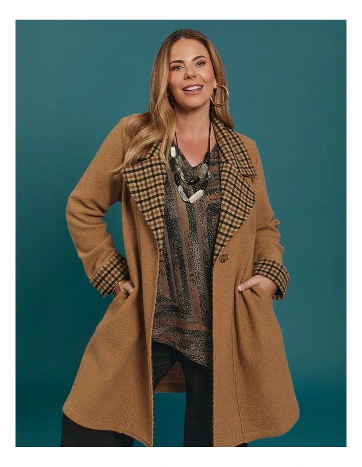 Madison Check Trim Boiled Wool Coat Caramel image 6