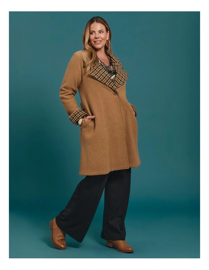 Madison Check Trim Boiled Wool Coat Caramel image 7