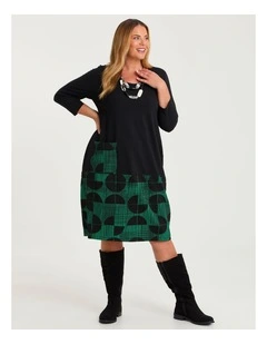 Eclipse Spliced Natural Dress Black/jade Green
