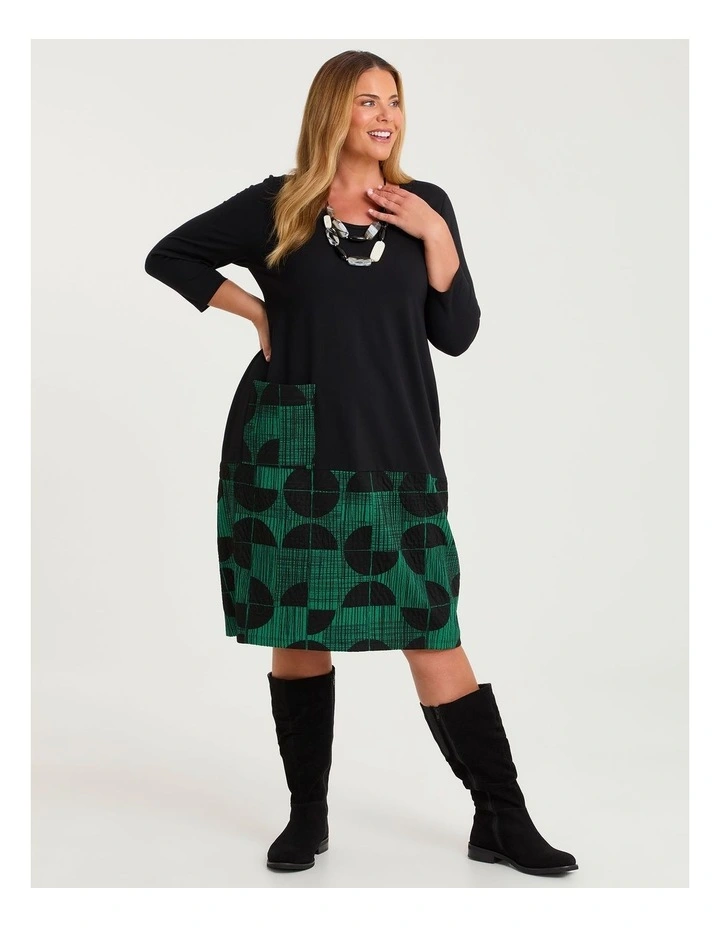 Eclipse Spliced Natural Dress Black/jade Green image 1