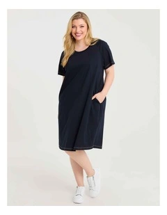 Cotton Seam Detail Dress in Navy
