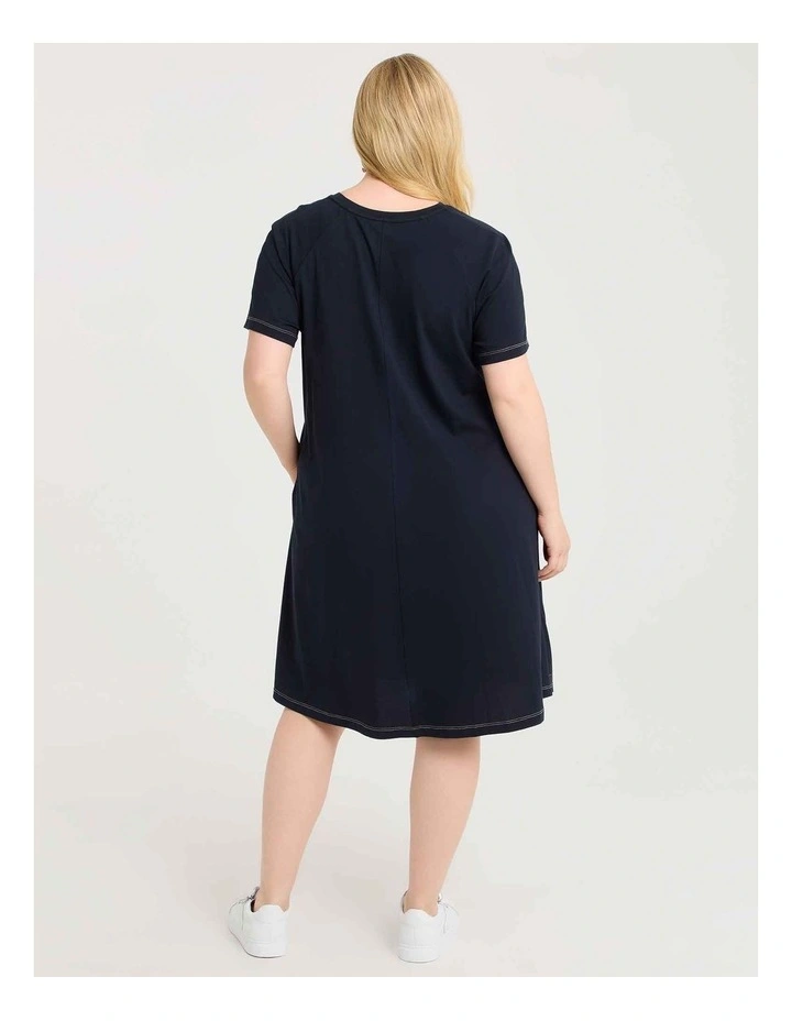 Cotton Seam Detail Dress in Navy image 2