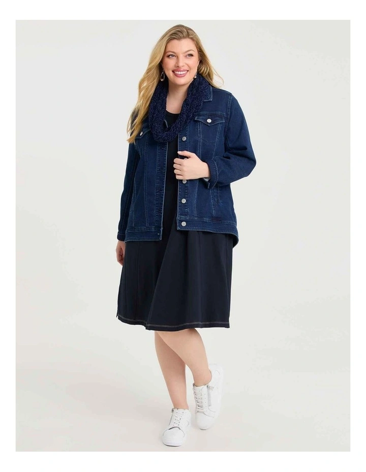 Cotton Seam Detail Dress in Navy image 4