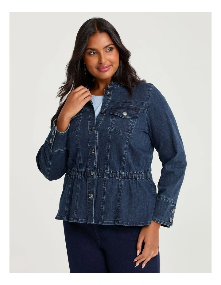 Cotton Peplum Denim Jacket Mid Indigo image 1