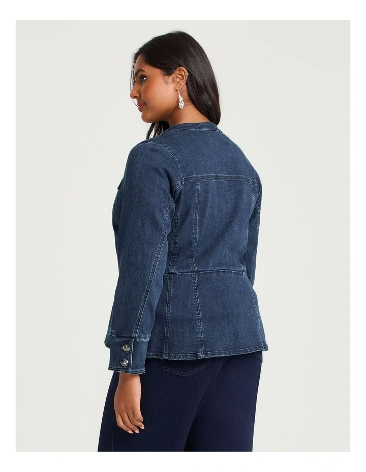 Cotton Peplum Denim Jacket Mid Indigo image 2