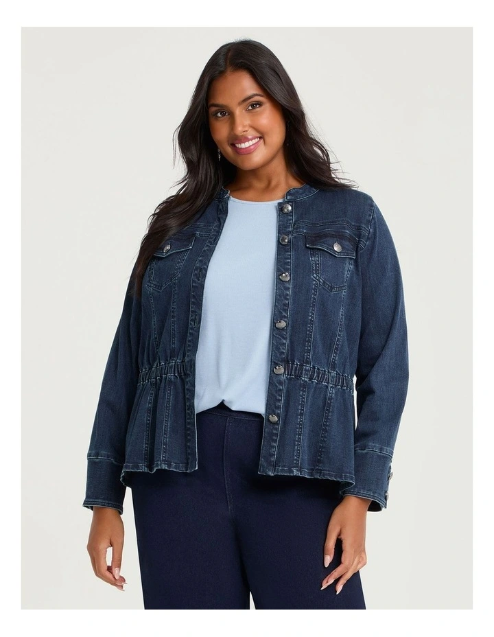 Cotton Peplum Denim Jacket Mid Indigo image 3