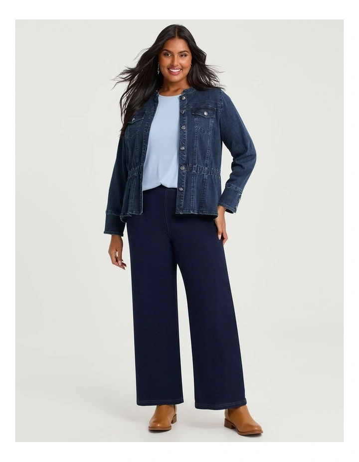 Cotton Peplum Denim Jacket Mid Indigo image 4