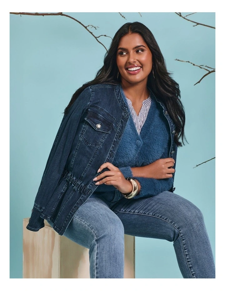 Cotton Peplum Denim Jacket Mid Indigo image 6