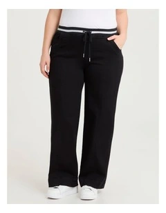Jacquard Band Wide Leg Jean in Black