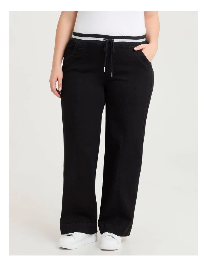 Jacquard Band Wide Leg Jean in Black image 1
