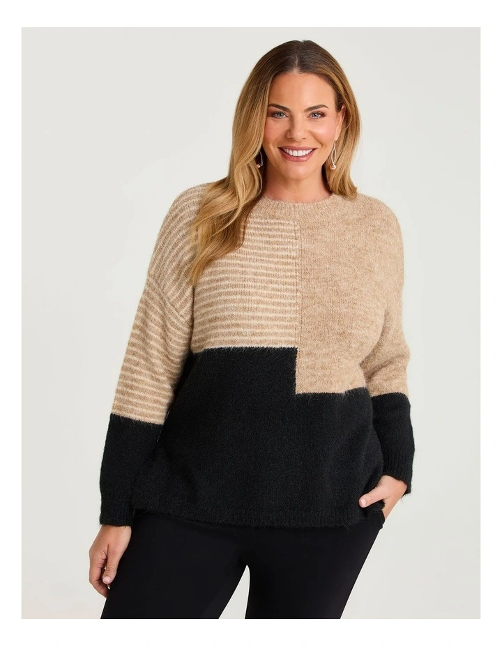 Wool Mix Colour Block Jumper Black/beige image 1