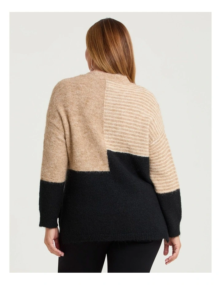 Wool Mix Colour Block Jumper Black/beige image 2