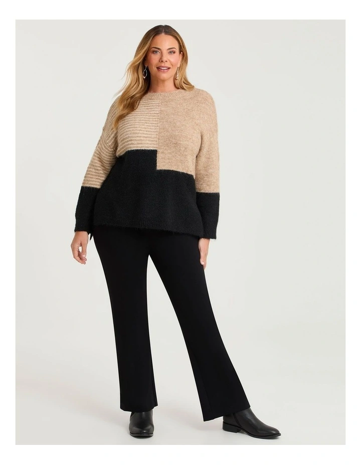 Wool Mix Colour Block Jumper Black/beige image 3