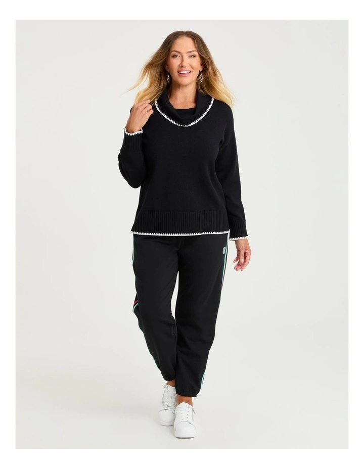 Stitch Detail Cowl Neck Jumper Black image 3