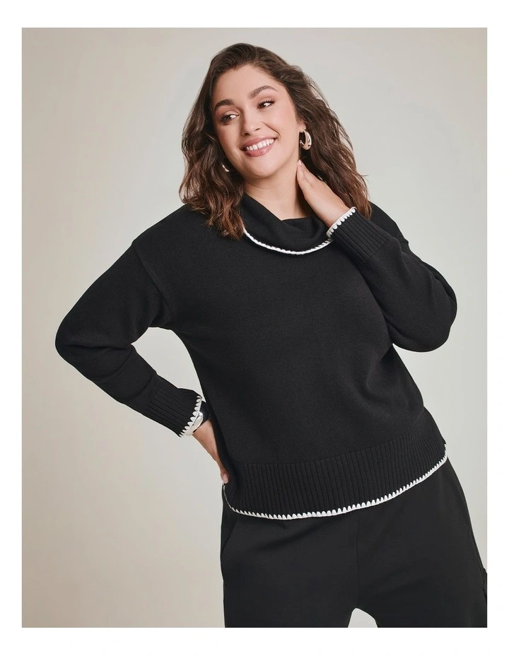 Stitch Detail Cowl Neck Jumper Black image 4