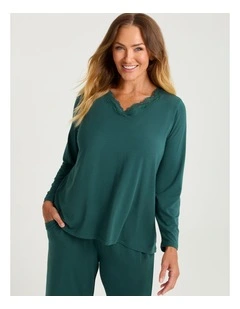 Modal Lace Trim Pyjama Top Deep Ivy