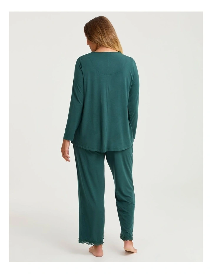 Modal Lace Trim Pyjama Top Deep Ivy image 2