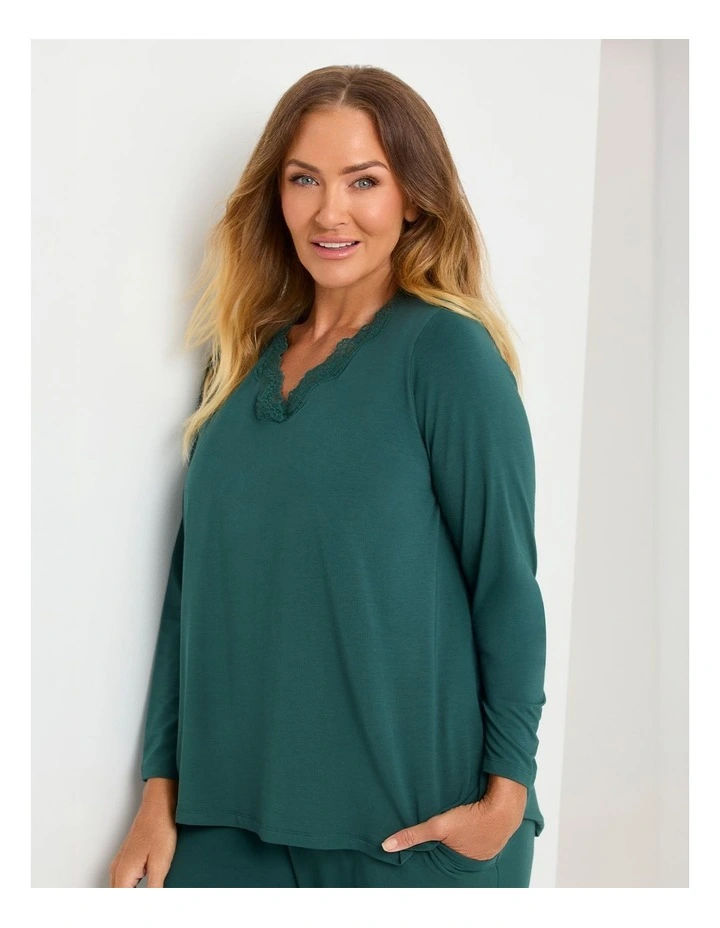 Modal Lace Trim Pyjama Top Deep Ivy image 3
