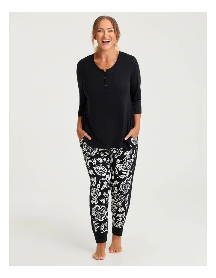 Bamboo Monochrome Pyjama Top in Black image 3