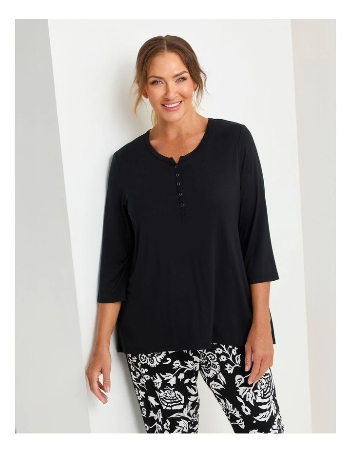 Bamboo Monochrome Pyjama Top in Black image 5
