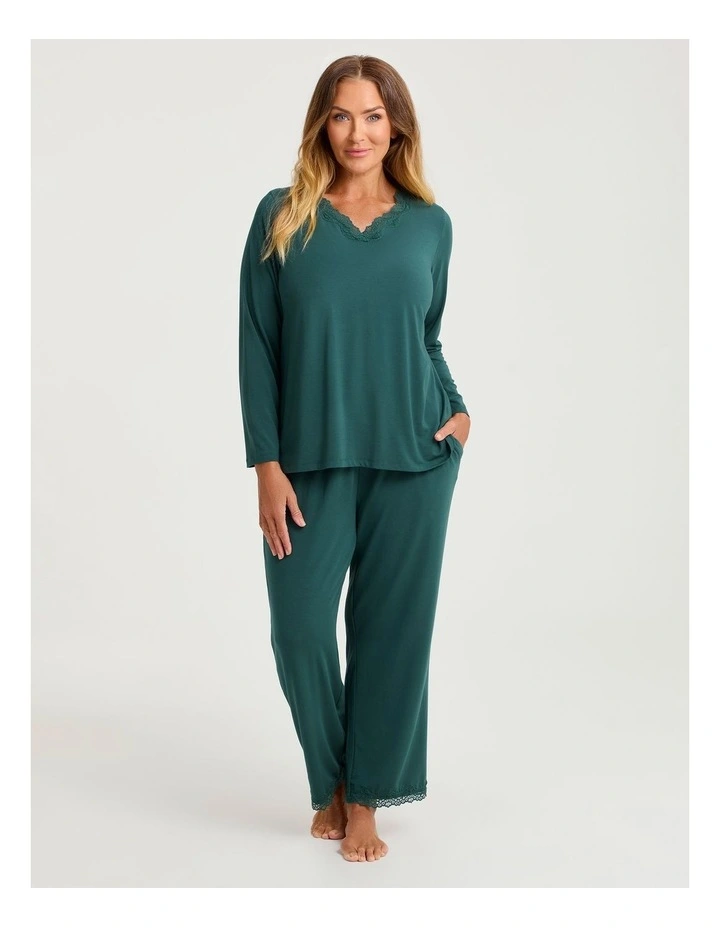 Modal Lace Trim Pyjama Pant Deep Ivy image 3