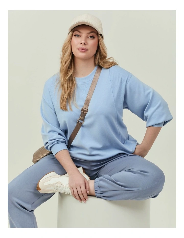 Luxe Touch Rib Detail Sweatshirt Icy Blue image 4