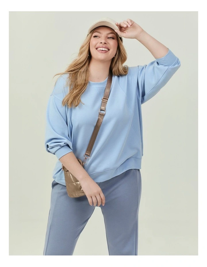 Luxe Touch Rib Detail Sweatshirt Icy Blue image 5