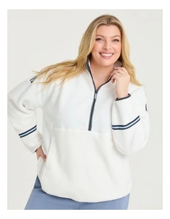 Plush Half Zip Sherpa Fleece Top Vanilla Sky
