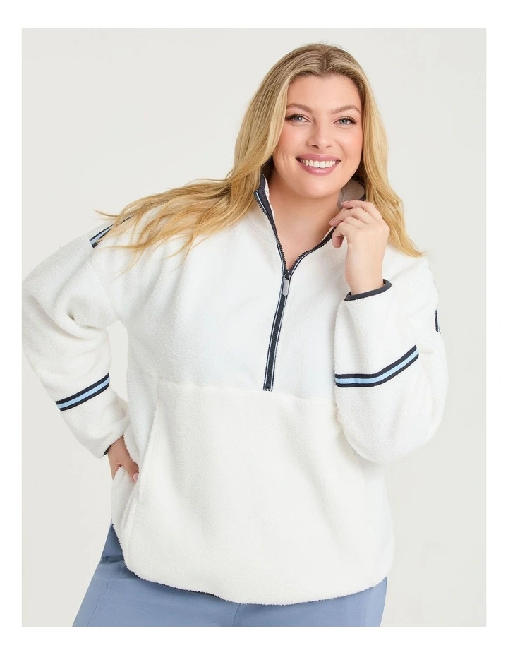 Plush Half Zip Sherpa Fleece Top Vanilla Sky image 1
