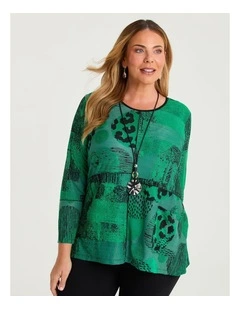 Circle Burnout Pocket Top Jade Green/print