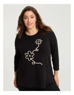 Natural Addison Floral Top Black
