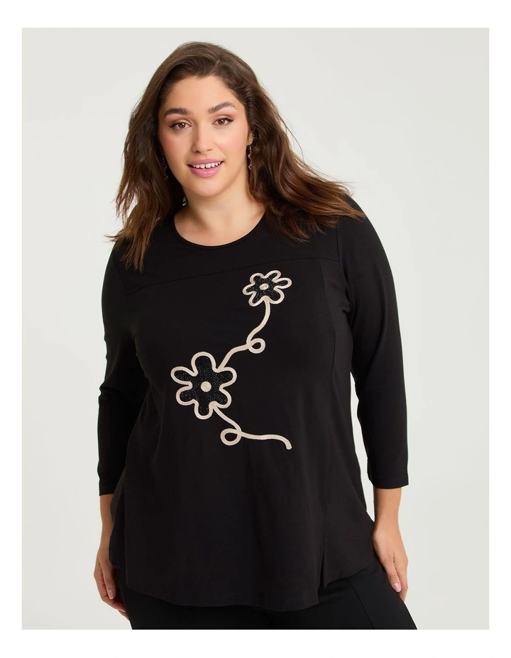 Natural Addison Floral Top Black image 1