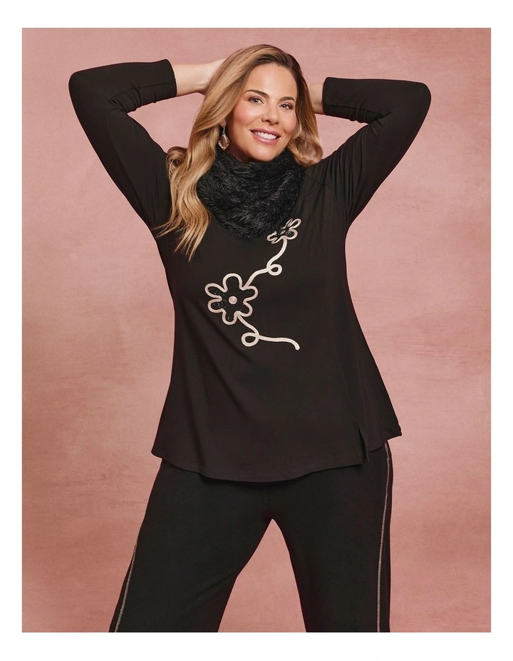 Natural Addison Floral Top Black image 4