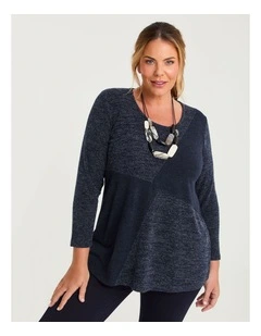 Waffle & Rib Snug Top Indigo Melange