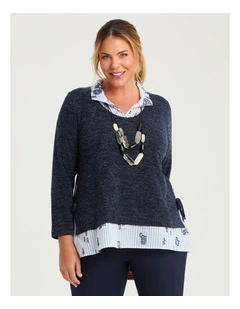 Waffle Snug & Stripe Top Indigo Melange